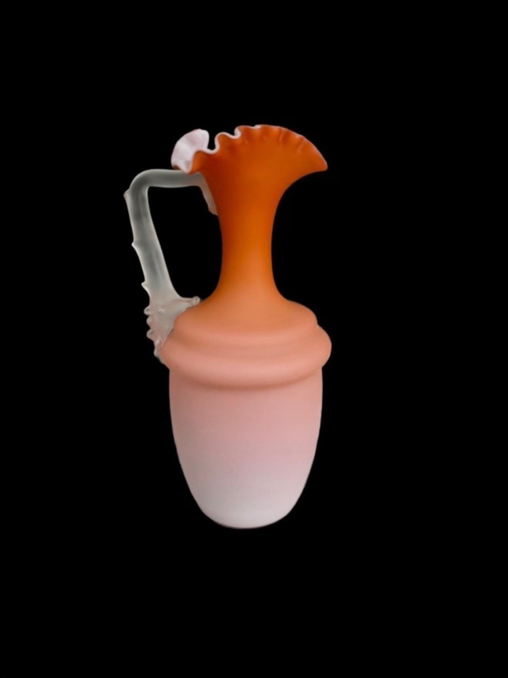 Victorian Peach Satin Art Glass Vase With Thorn Handles - Stevens & Williams